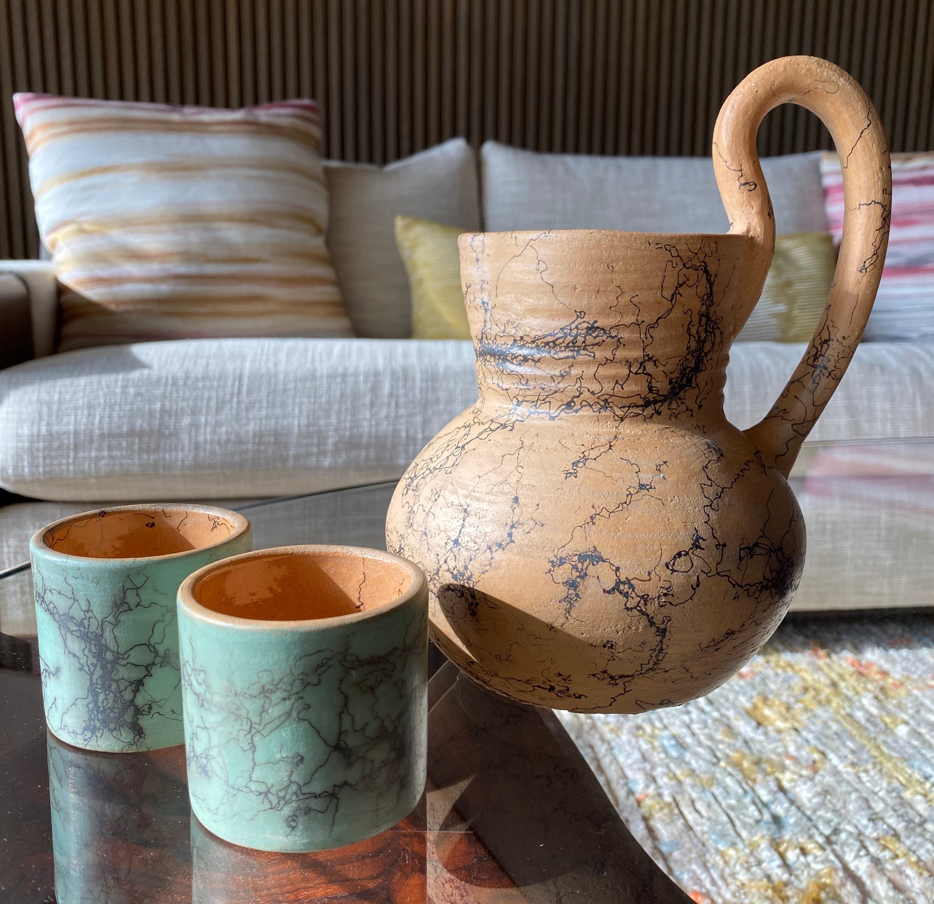 Raku Pitcher and Mug (smaller set)